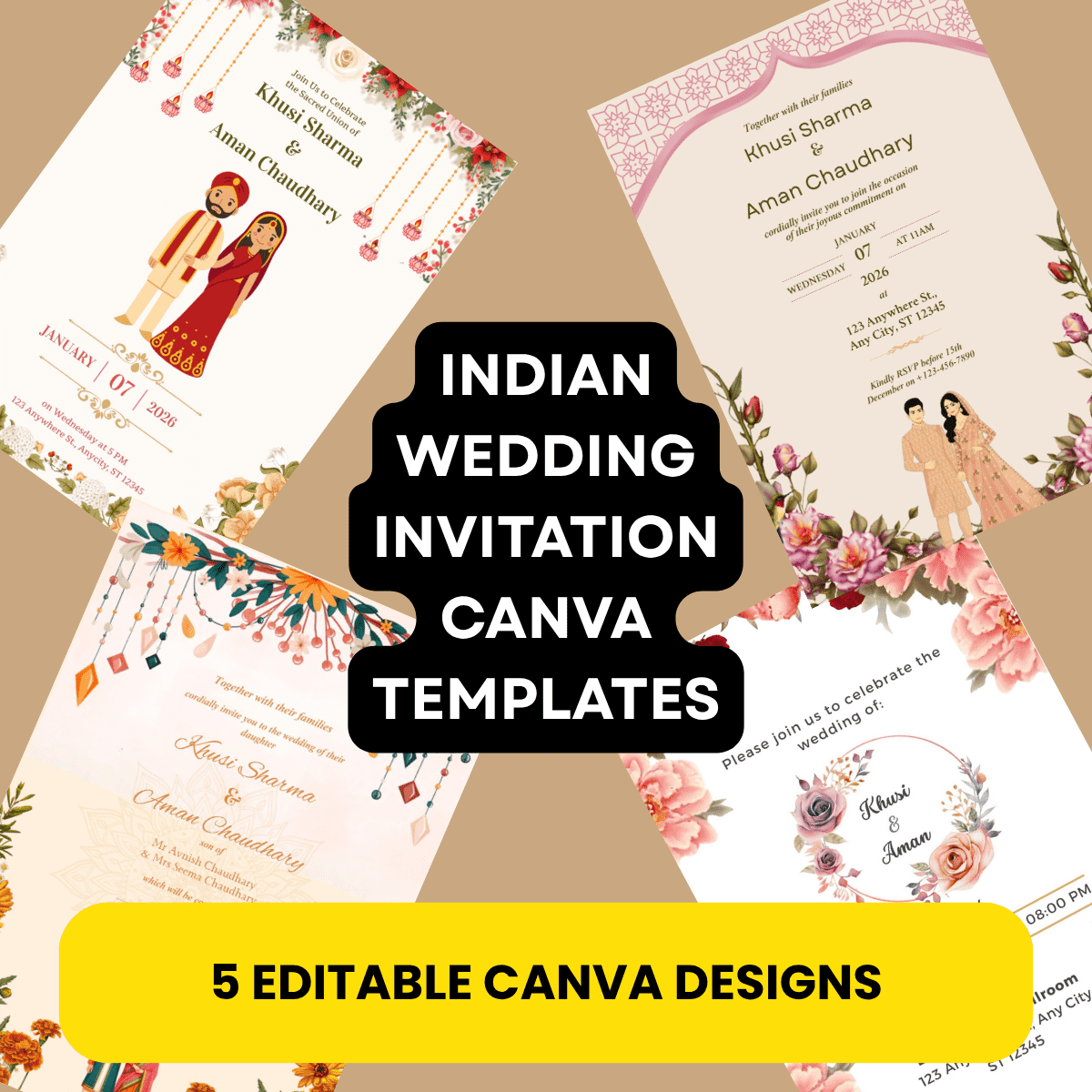 Indian Wedding Invitation Canva Templates
