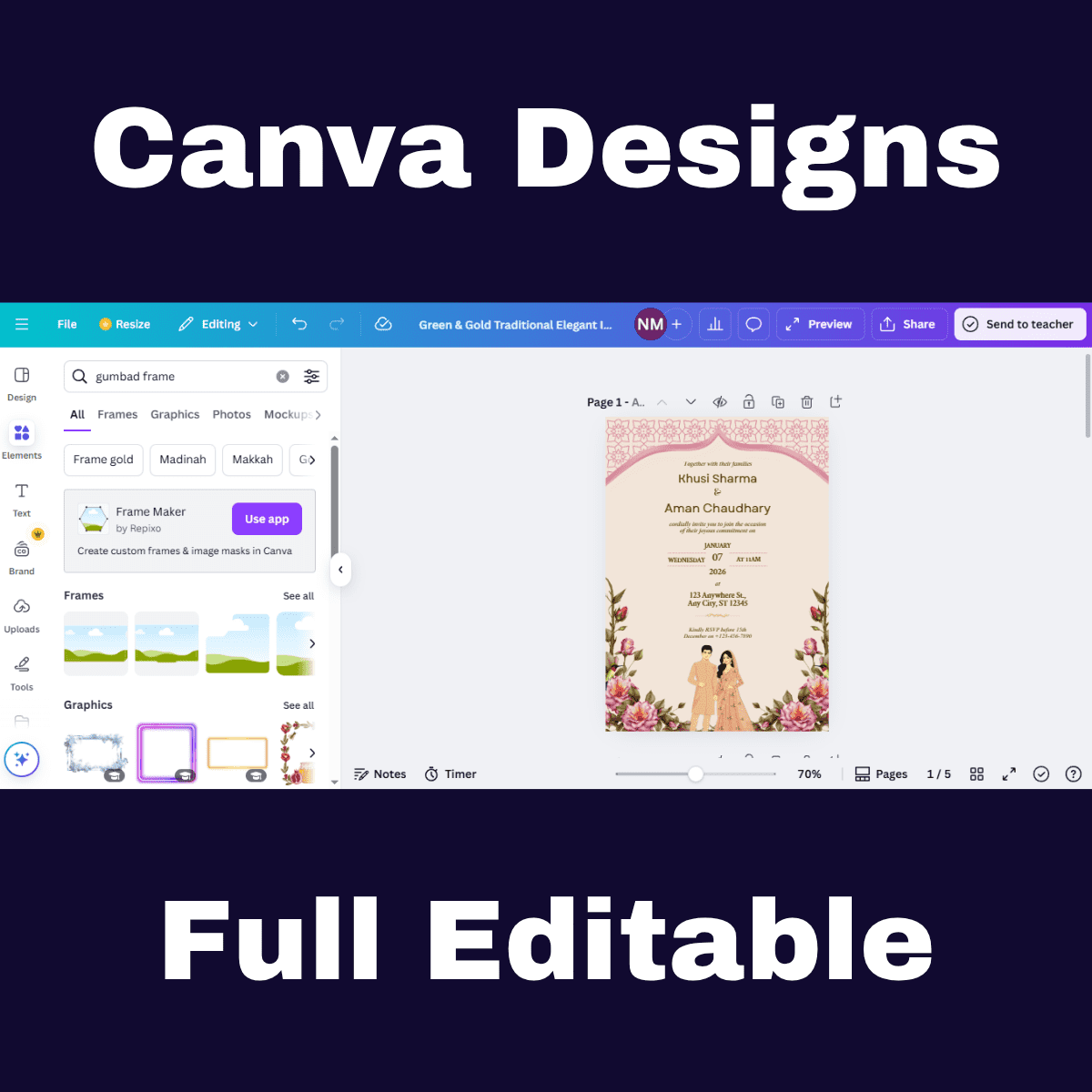 Indian Wedding Invitation Canva Templates