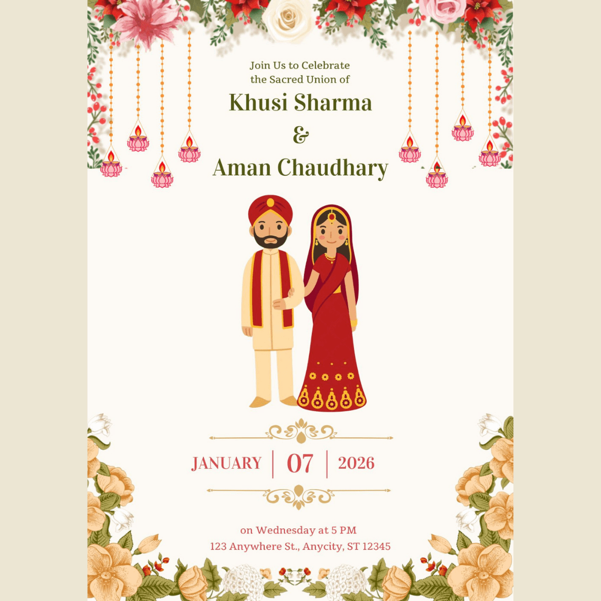 Indian Wedding Invitation Canva Templates