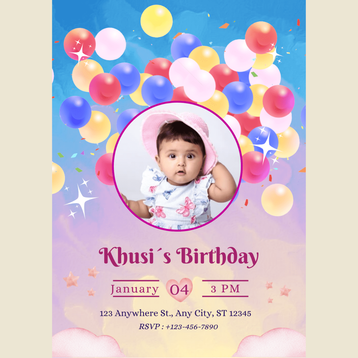 5 Cute Baby Birthday Invitation Canva Templates | Editable Designs - Image 5