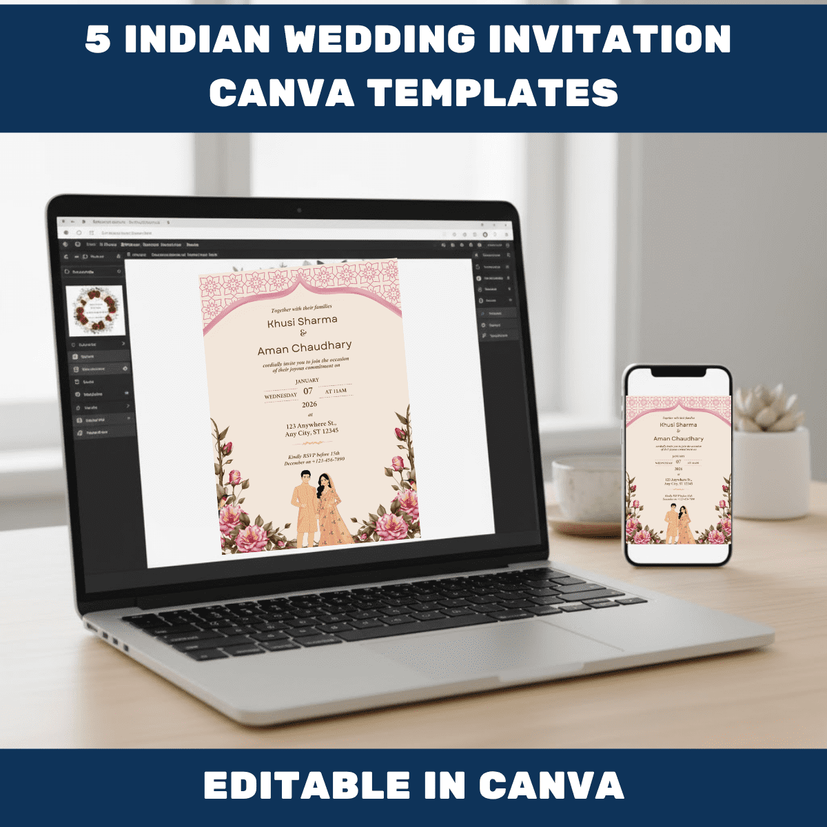 5 Indian Wedding Invitation Canva Templates