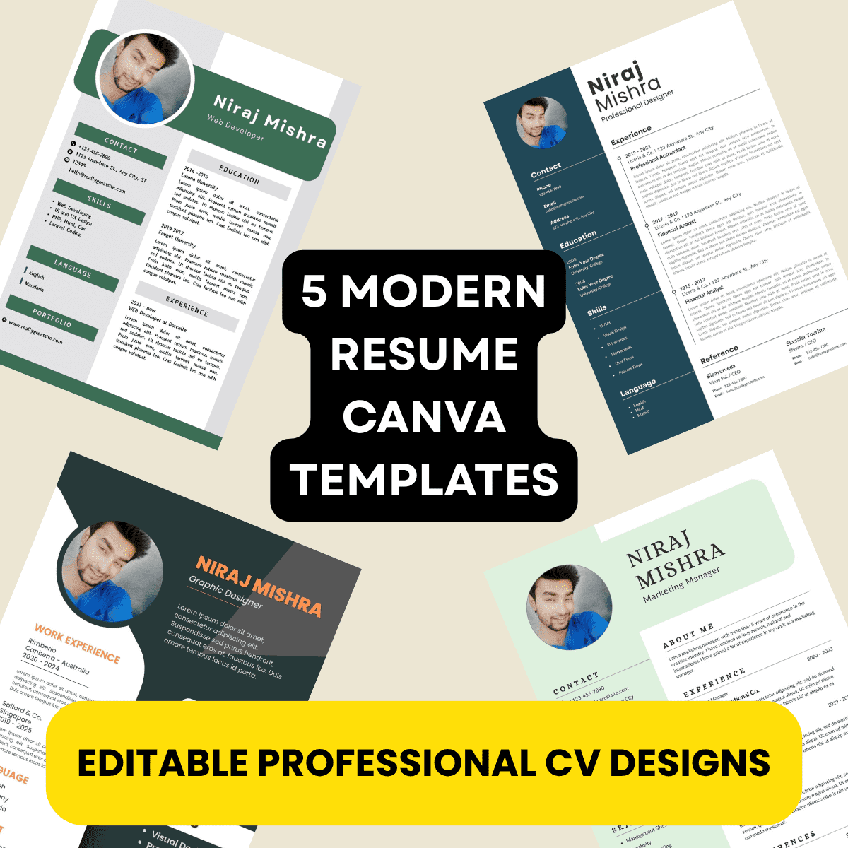 5 Modern Resume Canva Templates