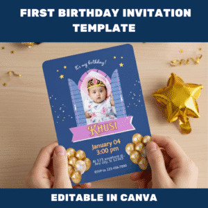 1st Birthday Party Invitation Card Template